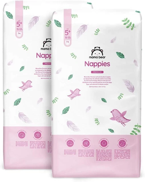 Amazon-Marke: Mama Bear Premium Windeln Größe 5+ (11-17 kg), Weiß, 148 Stück (2