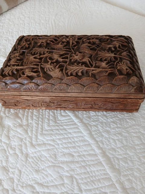 Boîte Coffret Ancien En Bois Sculpté Déco Vintage Bijoux