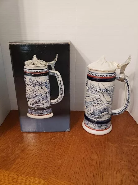 1981 Vintage Avon Flying Classics Lidded Ceramic Beer Stein New In Original Box