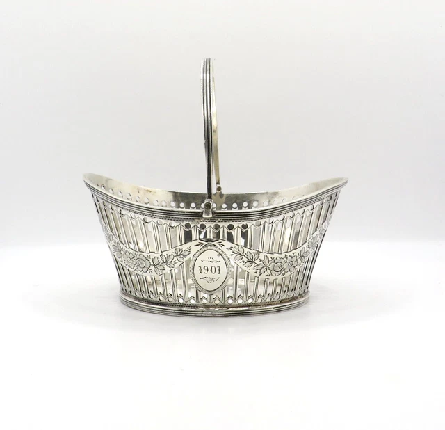 Antique Early 20th Century Dutch Solid Silver Grips Good Marked Basket