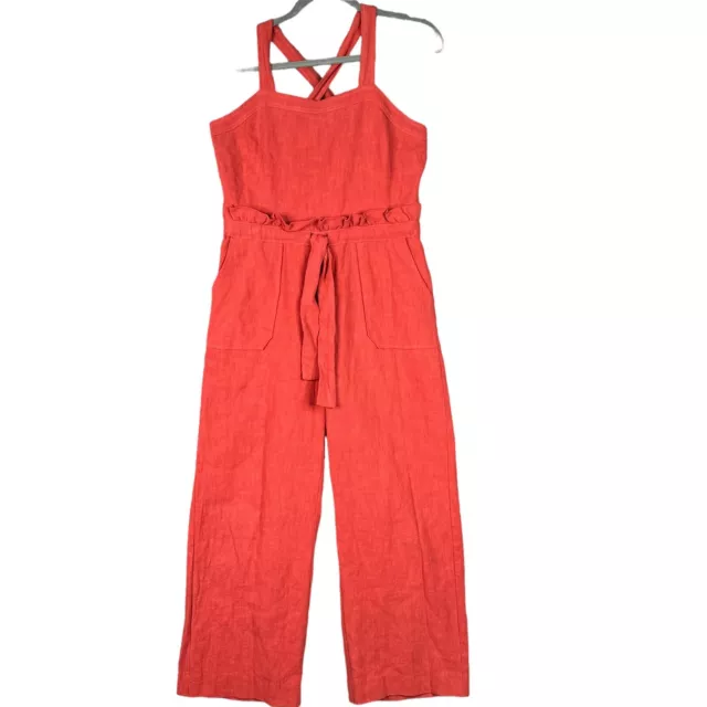 Saylor Roxy Jumpsuit Womens Size Medium Rust Red Ruffle Tie Waist Wide Leg $209