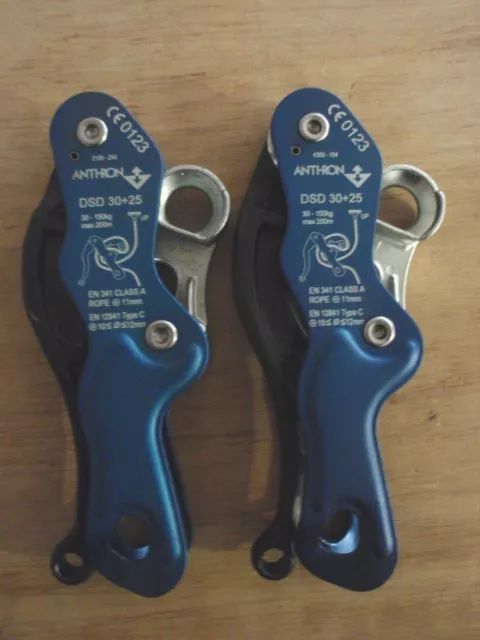 2 x ANTHRON/ DOUBLE STOP DESCENDER/ DSD 30+25/ Rope Access/ Rescue/ Blue