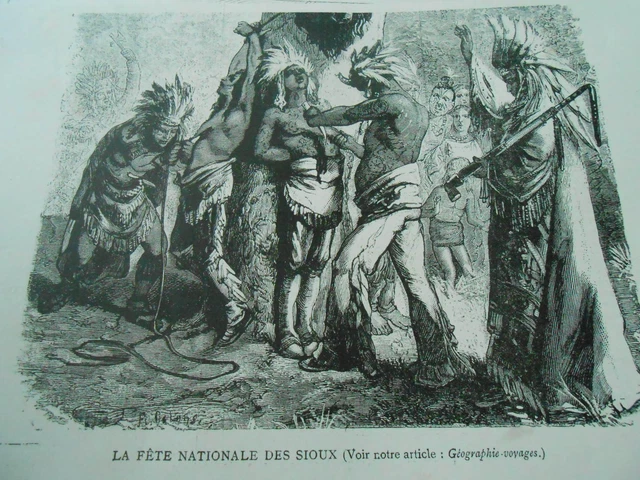 Gravure 1883 - La Fête Nationale des Sioux