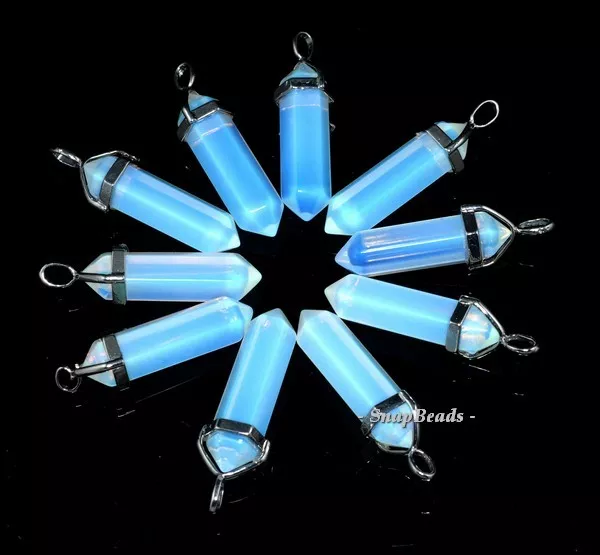 32X9Mm Opalite Gemstone Translucent Pendant Point Loose Beads 2 Beads