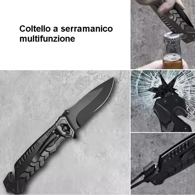 Kit sopravvivenza campeggio pesca caccia acciarino seghetto coltello torcia ami 2