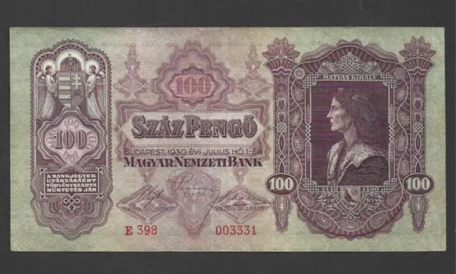 100 Pengo Extra Fine Crisp Banknote From  Hungary 1930  Pick-98