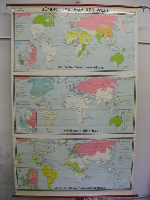 Schulwandkarte schöne alte Weltkarte NATO Bündnisse 135x209cm vintage map 1975