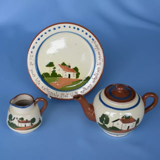 Vintage Torquay or Devon Motto Ware Plate, Teapot & Jug