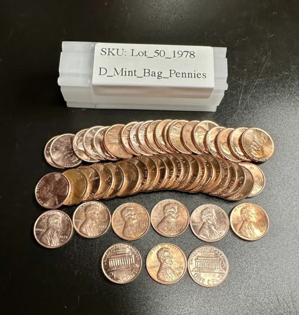 Lot of 50 BU+ 1978-D Pennies, From Mint Sealed Bag, in Premium Tube