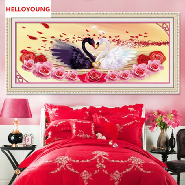 5D Diamond Painting Embroidery Love Swan Round Diamond Embroidery Diamond Mosaic