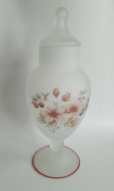 Vtg Viking Glass Frosted Footed Apothecary Ginger Dresser Jar Urn Floral Design