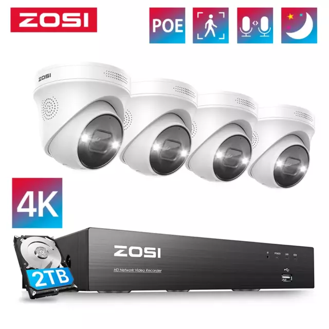 ZOSI 4K PoE CCTV Kit 8CH NVR 8MP Cámara 2TB HDD Grabación Alarma de Seguridad IA