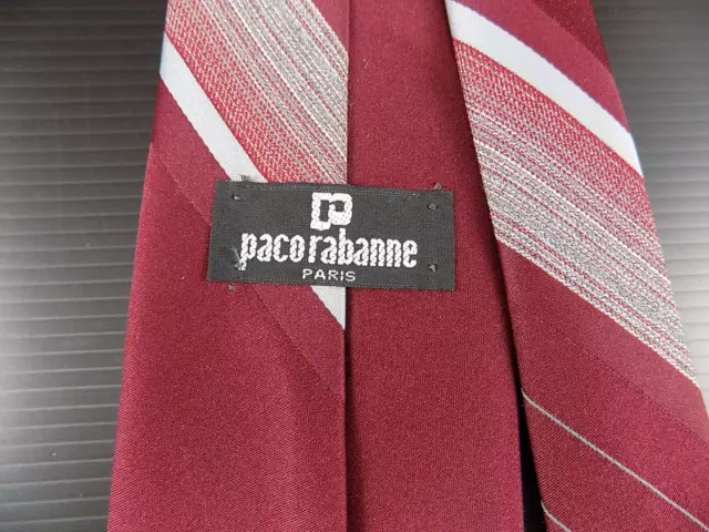 VINTAGE PACO RABANNE Paris NECKTIE Maroon w/ Stripes $6.99 - PicClick