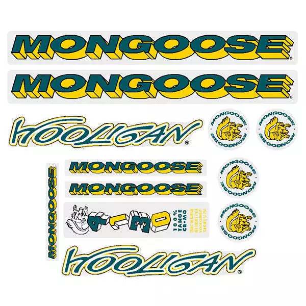 Mongoose - 1995 Hooligan for chrome frame Decal set - old school bmx