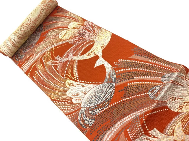 6313255: Japanese Kimono / Antique Bolt For Nagoya Obi / Woven Peacock