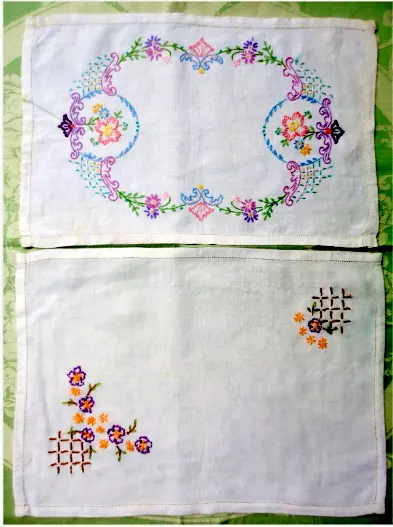 2 x Vintage Rectangular Tray/Table Cloths/Mats. Embroidered Linen. Floral.