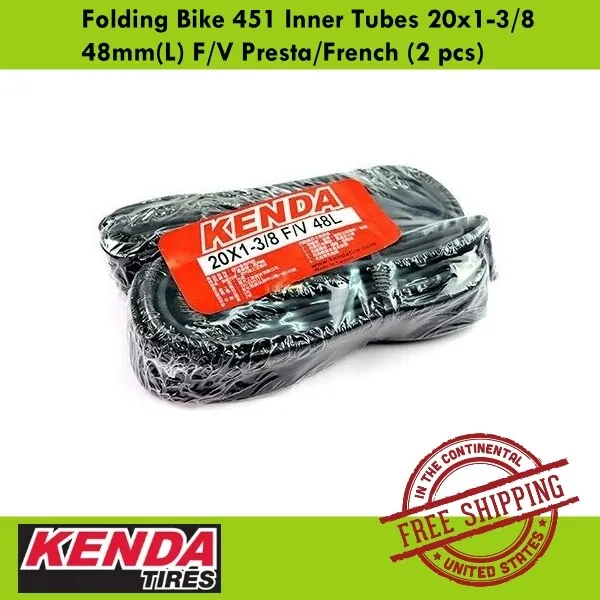 KENDA Folding Bike 451 Inner Tubes 20x1-3/8 48mm(L) F/V Presta/French (2 pcs)