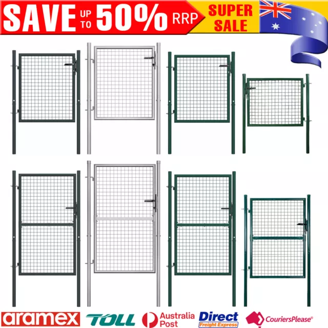 Mesh Garden Gate Fence Door Galvanised Steel Outdoor Entrance Silver/Grey/Green