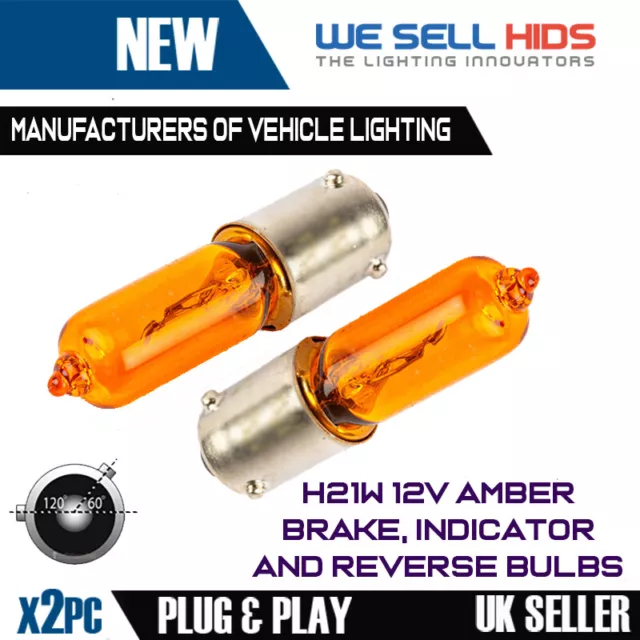 2 x H21W Amber Orange Halogen Indicator Bulb Car Bulbs 435 12v 21w BAY9S OFFSET