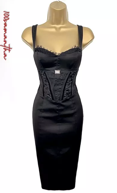 Karen Millen Size UK 10 VINTAGE SATIN LACE CORSET PENCIL COCKTAIL DRESS BLACK