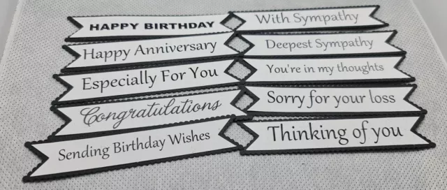 10 Printed Sentiment Banner Label Die Cuts....cardmaking