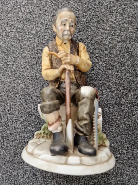 Vintage Cameo Ceramic Old Man with Pipe Ax Saw Figurine 8.5" H