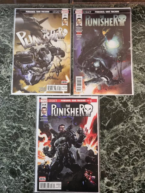PUNISHER #218 220 221 (2018 Marvel Comics) 1st War Machine Punisher LOTS OF PICS