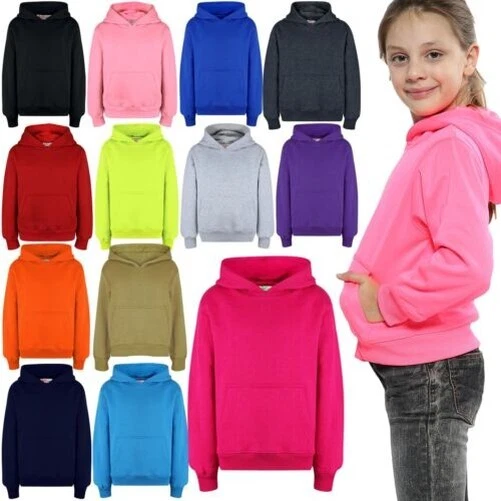 Bambine Ragazzi Felpa Top Tinta Unita con Cappuccio Maglioncini New Anni 2-13
