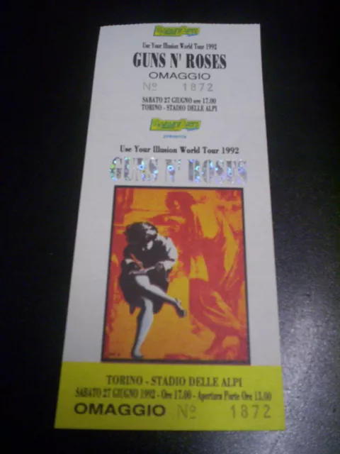 Guns N' Roses 27.6.1992 Torino Italy - Concert Ticket/Biglietto Concerto