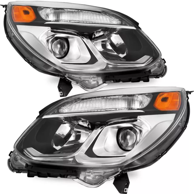 Headlights Pair For 2016-2017 chevy Equinox Halogen Chrome Headlamps Assembly