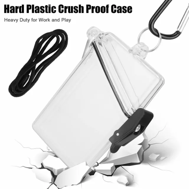 WATERPROOF BADGE CASE ID Card Clear Holder Hard Plastic Safe Protector ...