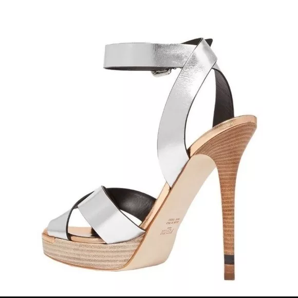 FENDI Roma Claire Silver ankle strap high heels size 6.5 NEW! 3