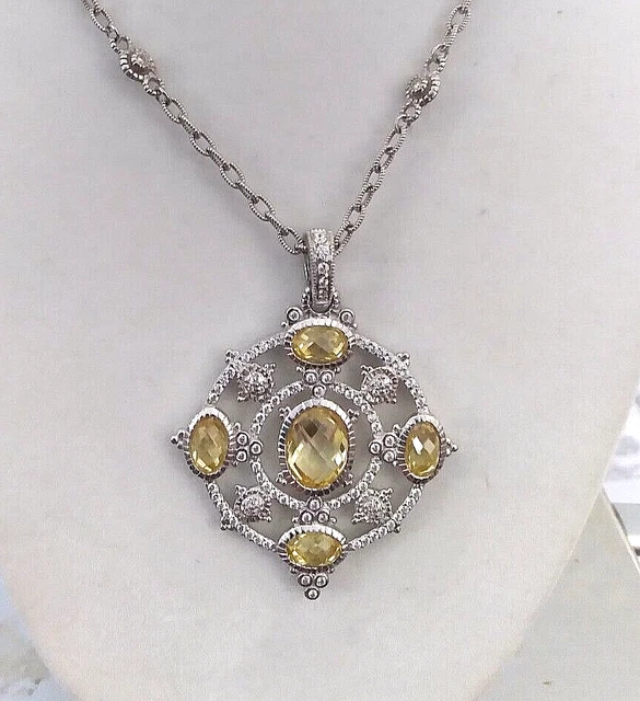 JUDITH RIPKA Sterling Silver CITRINE CZ Pendant Enhancer 18" CZ station necklace JUDITH RIPKA Sterling Silver CITRINE CZ Pendant Enhancer 18" CZ station necklace