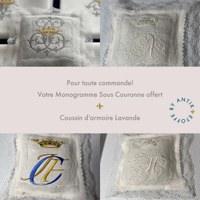 Service Table Ancien, Nappe  Et 9 Serviettes Lin soie Napoleon III Mono XB NSL15 7