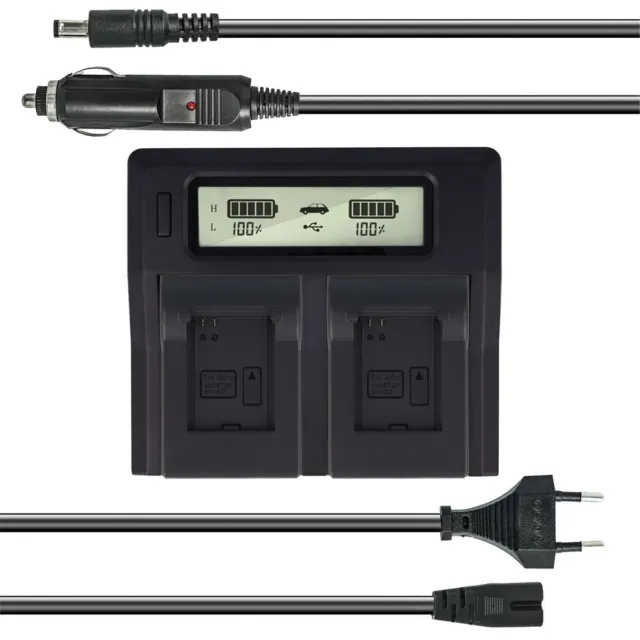 Dual-Akku-Schnellladegerät für GoPro AHDBT-201 - USB-Anschluss / LCD / Kfz-Kabel
