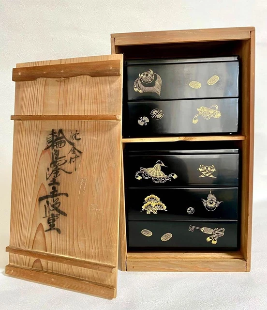 Jubako Stacked Five-Tiered Japanese lacquer ware Wajima lacquer studiously #19
