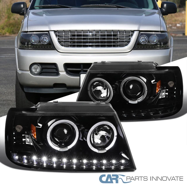 Fit Ford Explorer 02-05 Pearl Black LED Dual Halo Projector Headlights Lamps L+R