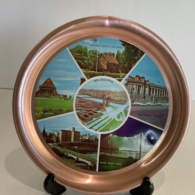 Vintage Anodised Souvenir Drinks Tray - Melbourne - Myer Music Bowl Princes Gate