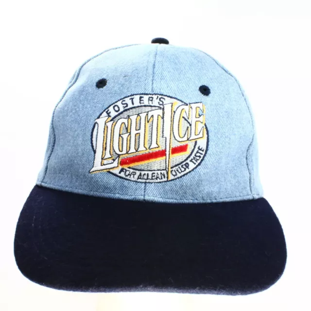 Vintage 1990's Fosters Light Ice Light Blue Hat Cap DENIM Material ● Aussie Beer