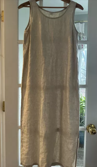 Eileen Fisher Cream Handkerchief Irish Linen Maxi Dress Size L