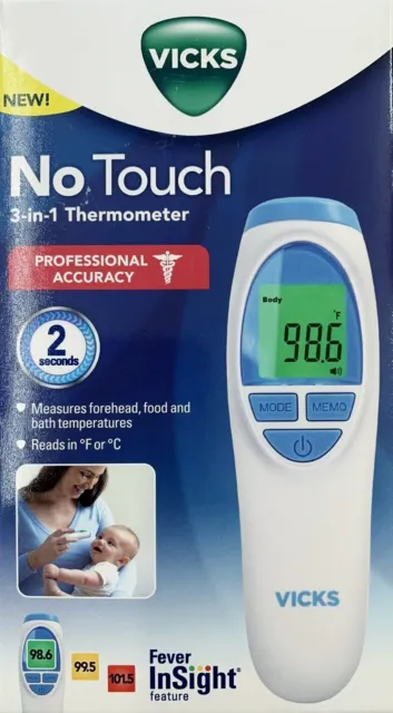 VICKS - NO TOUCH 3 IN 1 THERMOMETER - for Forehead, Food and Bath Temperatures