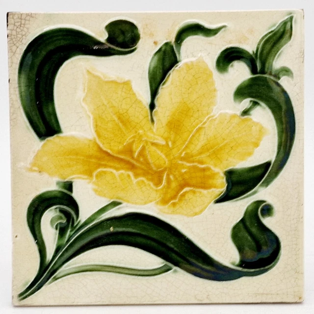 Fireplace Tile Art Nouveau Moulded Majolica by Henry Richards C1906 AE6