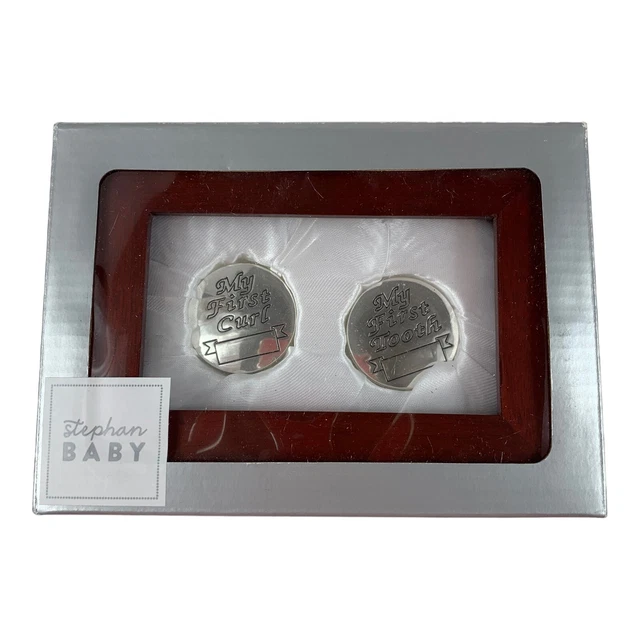 Stephan Baby Silver Plated Keepsake Gift Set Wooden Box First Tooth Curl Holder