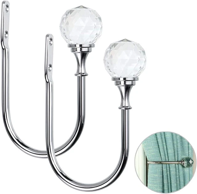 2 Pcs Metal Curtain Holdbacks with Clear Crystal Ball, Decorative Wall Mounted D