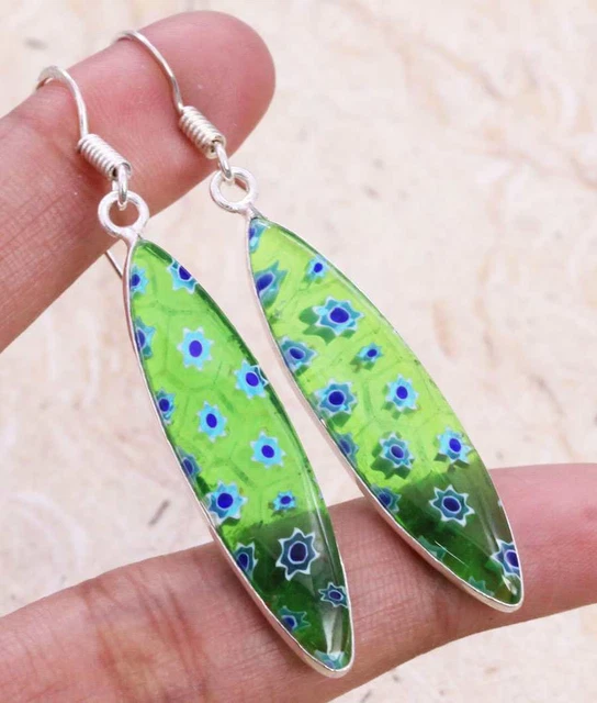 Dichroic Glass 925 Silver Plated Handmade Earrings of 2.2" Ethnic Gift