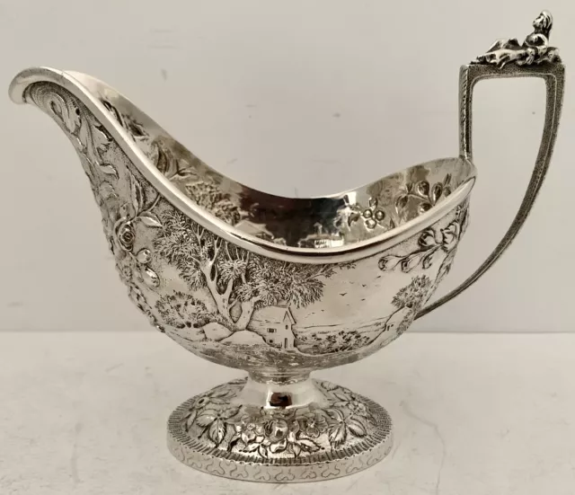 S Kirk Sterling Architectural Landscape Castle Repousse Gravy Boat 1896-1924