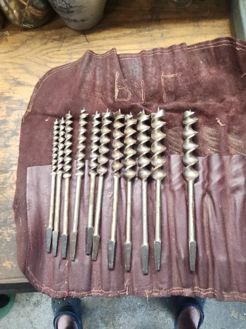 Russell Jennings set of 11 Auger brace drill bits w/pouch Stanley 100 Plus fine
