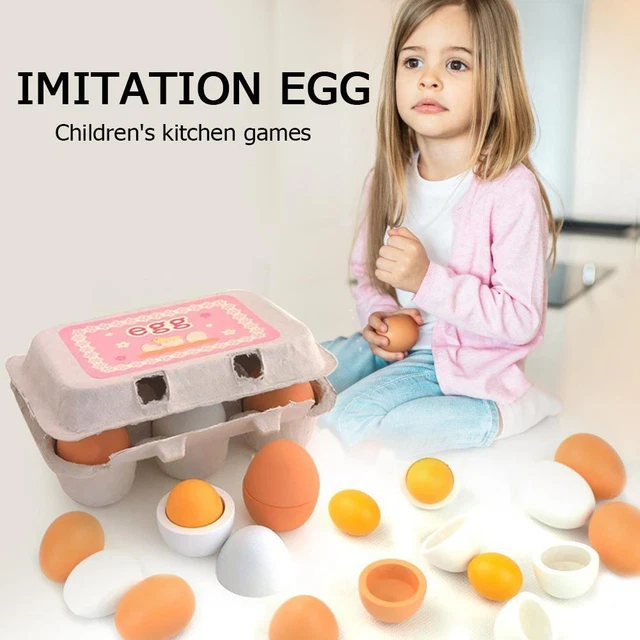 NEW 6pcs Wooden Simulation Egg Pretend Play Set Kids Educational Toy Easter Deco