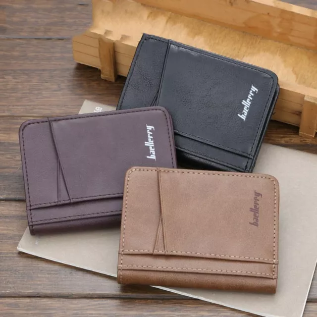 Multi-position Men's Short Wallet Solid Color Male Leather Purse  Card Holder