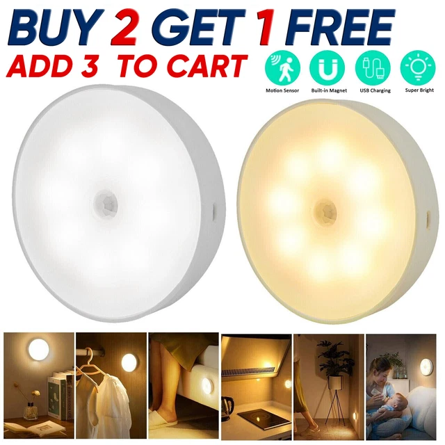 Motion Sensor LED Night Light USB Rechargeable Wall Mount Body Induction Lamp AU